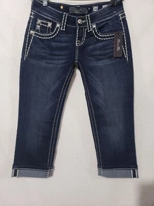 NWT Miss Me Cuffed Capri Dark Blue Cotton Blend JV5014P58 Size 24 - Picture 1 of 15