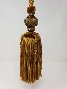 2 WUNDERSCHÖNE VERZIERTE GOLD PERLEN BAND EINZELNE QUASTE FENSTER VORHANG RAFFBÄNDER - Bild 1 von 7