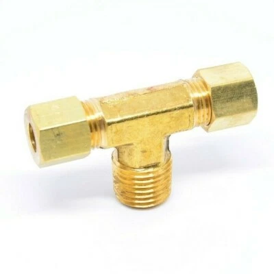 1/4" Tube OD Compression x 1/4" Male Npt Center Branch Tee Fitting HVAC Air - Image 1 of 4