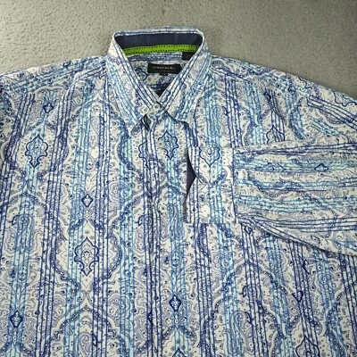 Camisa Reel Para Hombre Talla Grande Azul Blanco A Rayas Manga Larga Floral Algodón Informal Foto 1 de 4