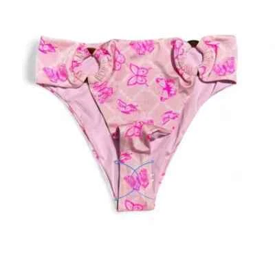Parte inferior de bikini con estampado de mariposas rosa talla 2 con anillo cintura alta pierna alta de ASOS DESIGN Foto 1 de 2
