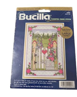 Counted Cross Stitch Kit BUCILLA Garden Gate 5”x 7” New, Sealed Cottagecore - Image 1 of 3