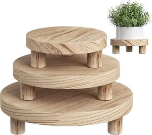 3 Pcs Wood Plant Stand Indoor Outdoor Wooden Stool Display 6/8/10"Round Riser - Picture 1 of 2