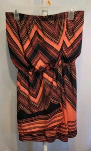 NWT Express Women's Dress Coral & Black Print Strapless Faux Wrap Size M - Picture 1 of 6