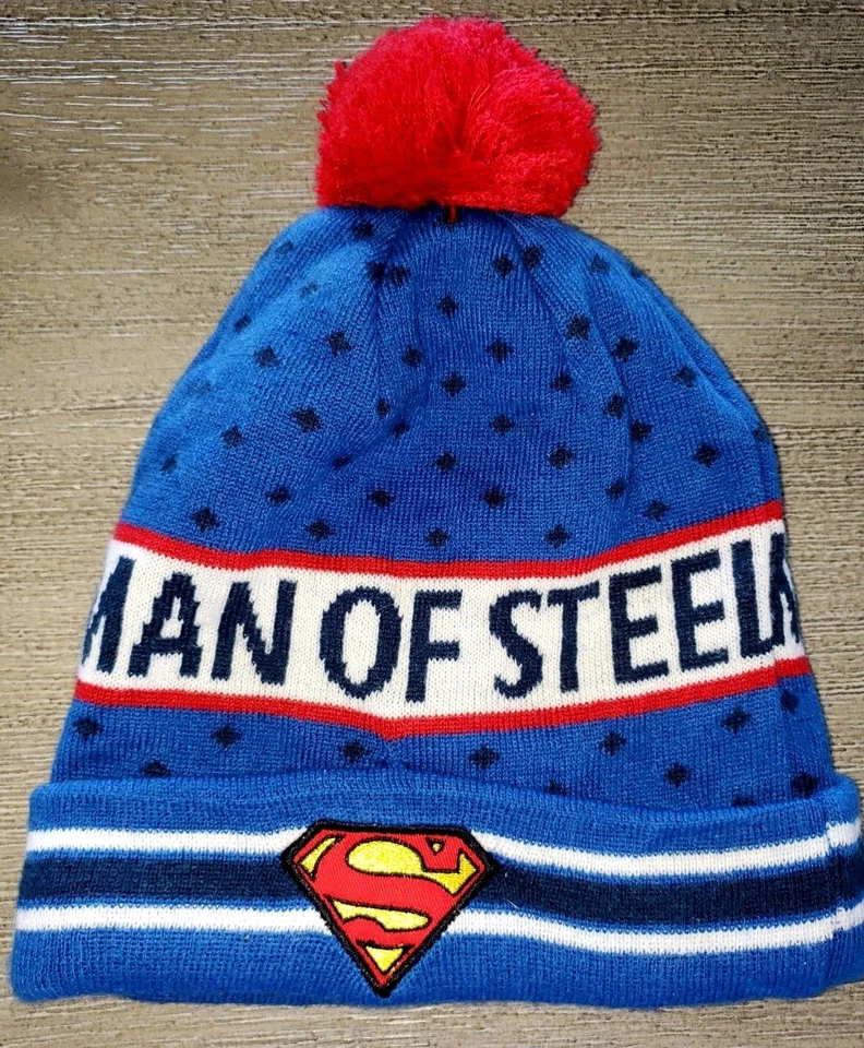 meninos 8-12 anos MAN OF STEEL SUPERMAN malha azul chapéu gorro pompom forrado de lã  - Imagem 1 de 1