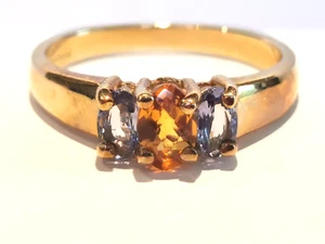 Citrine and Tanzanite 3 stone ring 9ct yellow gold - Picture 1 of 11