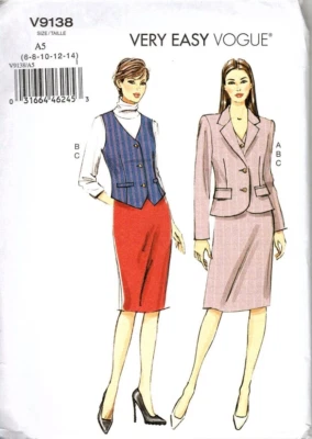 Vogue V9138 Misses 6 to 14 Business Suit Jacket, Vest a Skirt Sewing Pattern - Image 1 of 2