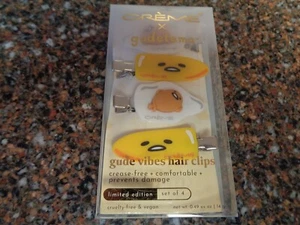 Creme x Gudetama Haarspange 4er Set Gude Vibes Limited Edition Sanrio Brandneu - Bild 1 von 3