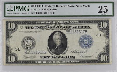 Fr#911C Federal Reserve Note $10 1914 WHITE/ MELLON PMG VF 25  - Image 1 of 2