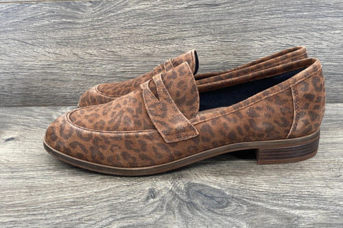 Scarpe mocassini Clarks Trish Rose stampa leopardata slip on donna taglia 10 marrone