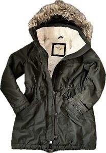 Abercrombie & Fitch Sherpa Lined Parka Jacket Army GreenFaux Fur Trim Hood  Sz M