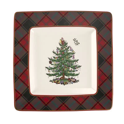 Spode 10" Árvore de Natal Tartan Prato Quadrado - Prato Festivo para Servir Feriado - Imagem 1 de 4