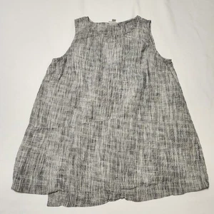 Pure Jill Linen Top Womens Large Petite Black White Sleeveless Tank Tunic - Picture 1 of 14