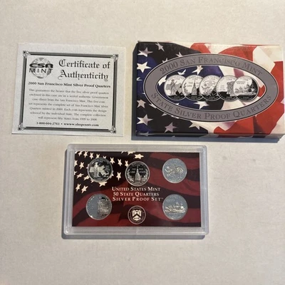 2000 S SILVER Proof State Quarter Set   With Box & COA - Image 1 of 3