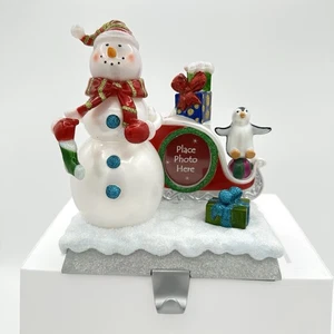 Christmas Stocking Holder With Picture Frame Changing Lights Snowman & Penguin - Picture 1 of 20