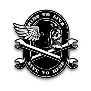 Ride To Live Live To Ride Biker Skull Gothic Vinyl Sticker Decal 100x95mm - Picture 1 of 1