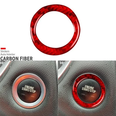 Cubierta roja del botón de parada de arranque del motor de fibra de carbono para Chevrolet Traverse 2018-2023 Foto 1 de 4