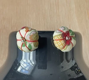 Pumpkin Earrings Pin Cushion Style Floral Stud Handmade Autumn Fall Halloween . - Picture 1 of 4
