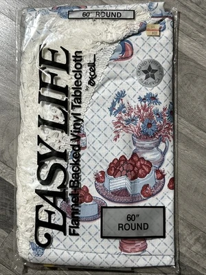 NEW SEALED Easy Life Flannel Backed Vinyl Tablecloth 60” Round  Excell W9 - Image 1 of 2