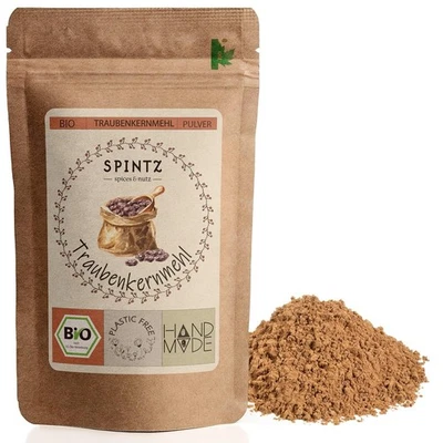 SPINTZ SPICES 500 g farina di semi d'uva biologica OPC estratto di semi d'uva polvere farina ricambio, senza plastica