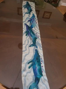 Vintage Silk Hand Rolled Scarf Hand Painted Oceanic Whales OOAK READ Apx 58" - Picture 1 of 16