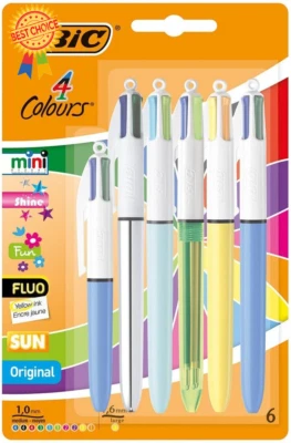 4-Color Ball Pen Set, Sun, Fun, Shine, Fluo, Mini, Assorted Ink, Pack of 6 - image 1 of 4