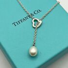 TIFFANY&Co Open Heart Lariat Necklace Pearl Sterling Silver Authentic Women Men