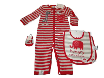 NEW PUMPKIN PATCH BABY BOY'S ROMPER HUNGRY ELEPHANT 4 PCS LOT, MITTENS & 4 BIBS - Image 1 of 4