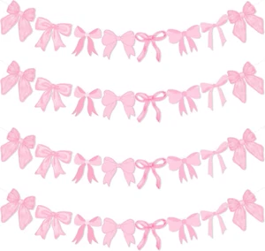 4Pcs Pink Bow Garland Banner, Pre Strung Pink Bow Banner Bow Party Decortions... - Picture 1 of 1