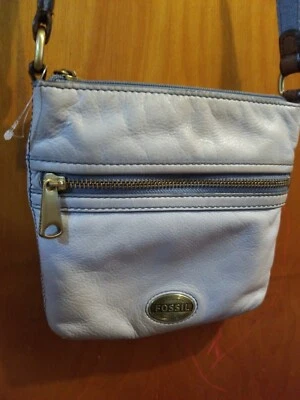 Bolso Bandolera FOSSIL Explorer Cuero Azul Claro Marrón Pequeño Cartera Hobo Boho Foto 1 de 4