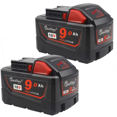 WAITLEY 2X 18V 9.0Ah High Capacity Li-ion Battery Fit For Milwaukee M18 M18B9 48-11-1890
