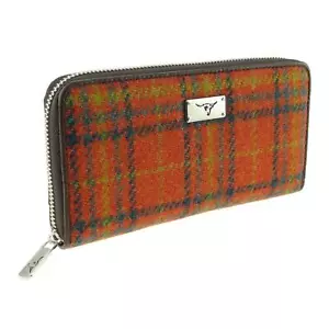 Glen Appin Deep Orange Tartan Check Harris Tweed Staffa Zip Round Purse Wallet - Picture 1 of 1