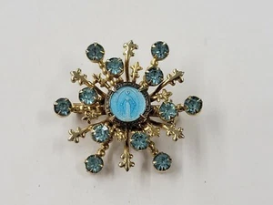 Vintage Ladies Gold-Tone Pin. Virgin Mary Surrounded By Rhinestones. Unbranded - Picture 1 of 7