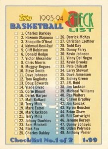 Checklist: 1-99 1993-94 Topps #197 Basketball - Picture 1 of 2