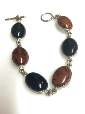 PULSERA VINTAGE TAXCO PLATA ESTERLINA 925 MARRÓN LEOPARDO JASPE Y ÓNIX Foto 1 de 4