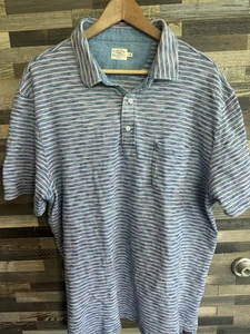 Faherty Polo Shirt Mens 2XL blue red stipped Short Sleeve Stripe Casual - Picture 1 of 7