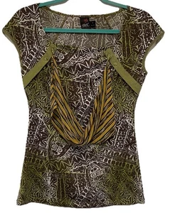 ANAC Tribalcore Print Drape Front Top Abstract Boho Ethnic Artwear Shirt Size S - Picture 1 of 8