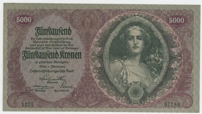 Austria 5000 Kronen 2-1-1922 Pick 79 XF+ Circulated Banknote - Image 1 of 2