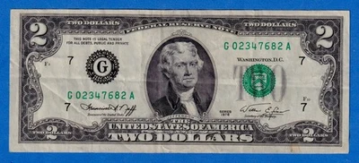 USA $2 1976 P-461 " G " CHICAGO IL Circulated Note G02347682A " Bicentennial " - Image 1 of 4