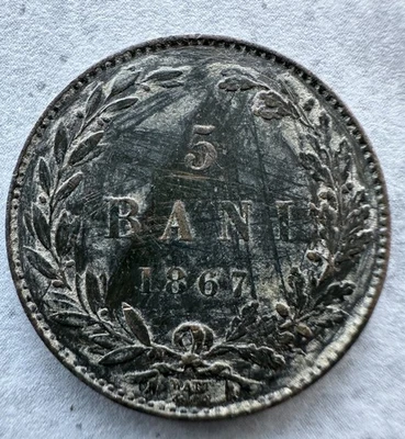 Romanian 5 bani coin from 1867. - Image 1 of 2