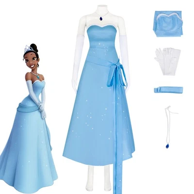 Juegos con disfraces La Princesa Tiana Azul Vestido Formal Halloween Carnaval Trajes Trajes Foto 1 de 4
