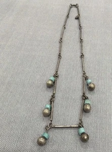 vintage sterling silver mexico MMB beads & turquoise necklace 14.5 - Picture 1 of 9