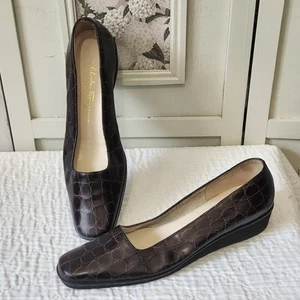 Mocasines Salvatore Ferragamo Boutique Marrón Cocodrilo Cuero Repujado 8 AAA Italia Lux - Imagen 1 de 14