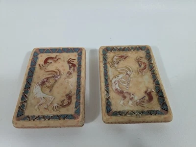 Lote de 2 Jaboneras de Resina Southwestern Kokopelli 6" x 4" Signos de Desgaste Rústicos Foto 1 de 4