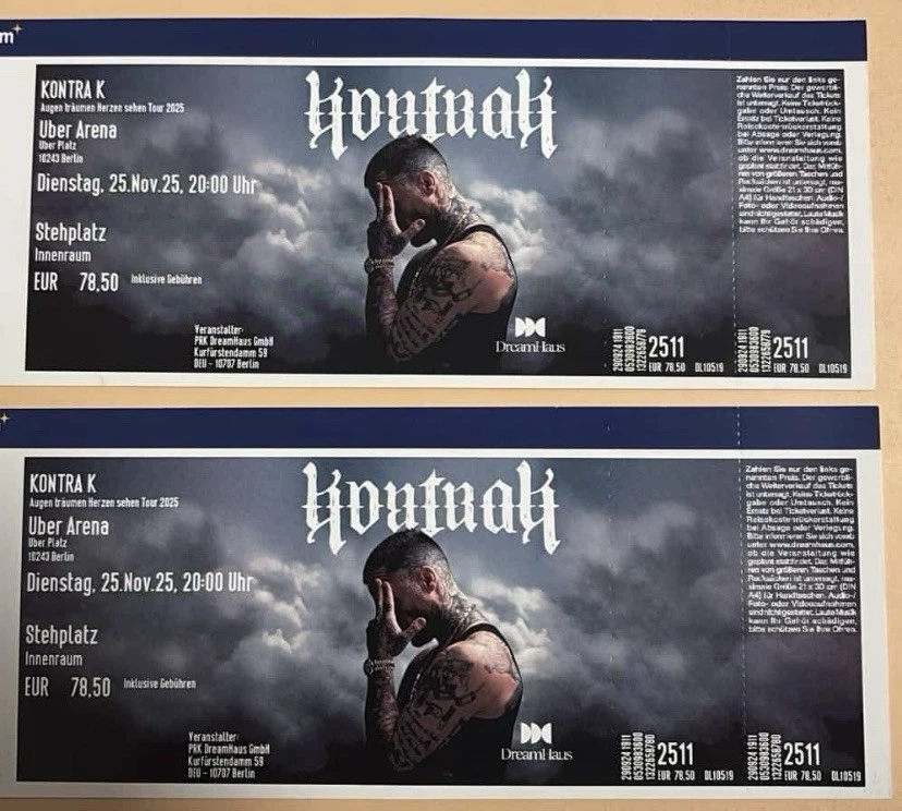 Kontra K Konzertkarte Berlin, 25.11.25, 2 Stück - Bild 1 von 1