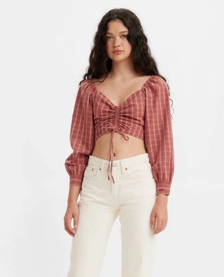 NWT Levi's Earth Red Plaid Puff Long Sleeve Devin Blouse Top Womens Size XXL NEW - Image 1 of 4