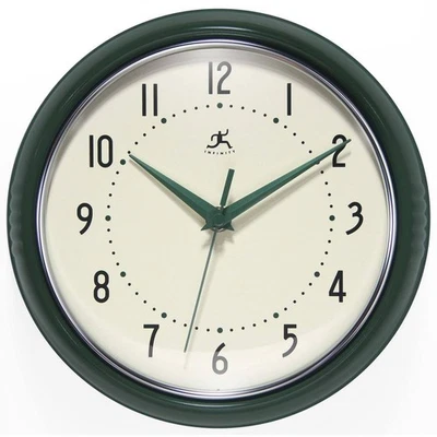 Wall Clock 9.5 in. Retro Round Hunter Green Aluminum Glass Cover Silent Movement - Image 1 of 4