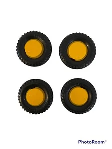 Fisher Price Construx Lot of FOUR Black Tires w/ Yellow Rims USED            X-T - Picture 1 of 4
