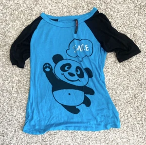 🐼  Candy Rain Teal Blue Panda Bear Smile T-Shirt Size Large K62 - Picture 1 of 12