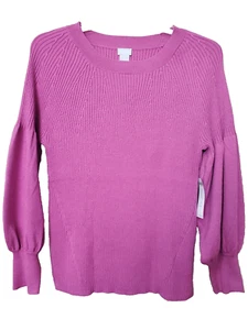 Chico's Ribbed Knit Blouson Sleeve Crew Neck Pullover Sweater Size 3 (XL) NWT - Picture 1 of 7